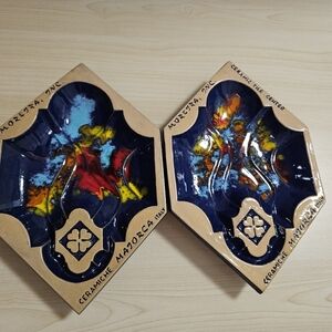 Set of 2 Vintage Mid Century Ceramic Ashtray Majorca Italy Vasaro Faenza Blue